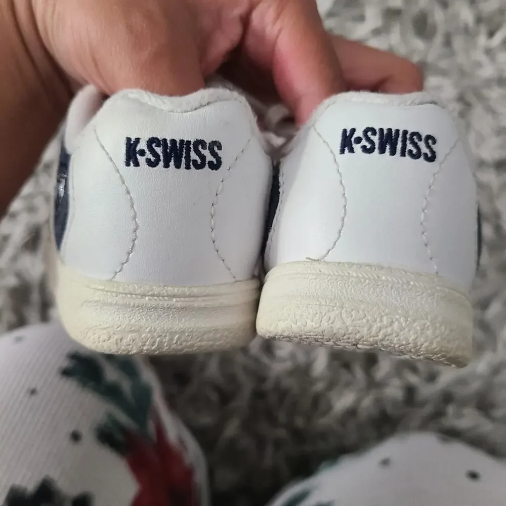 K Swiss Baby Sz 2 White Navy Blue Sneakers